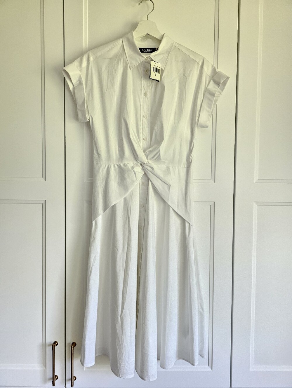 Ralph Lauren White Twist-front Midi Shirt Dress Size 2 NWT $165